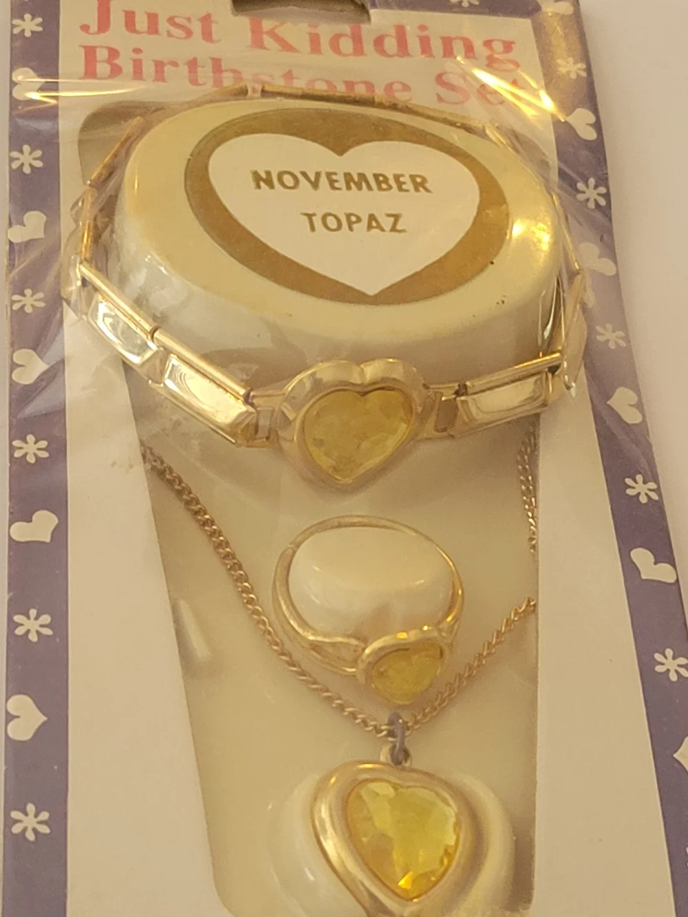Vintage Gold-Tone Yellow Heart Pendant Necklace and Ring Set